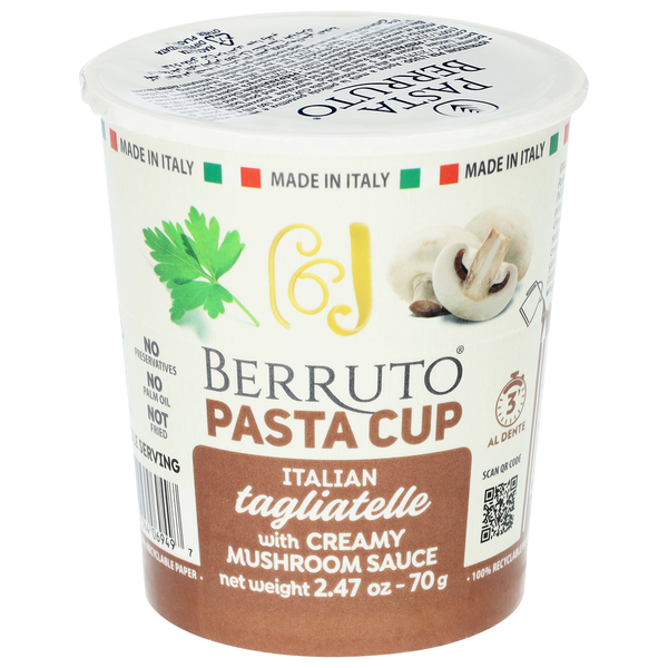 Berruto Italian Tagliatelle with Creamy Mushroom Sauce Pasta Cup