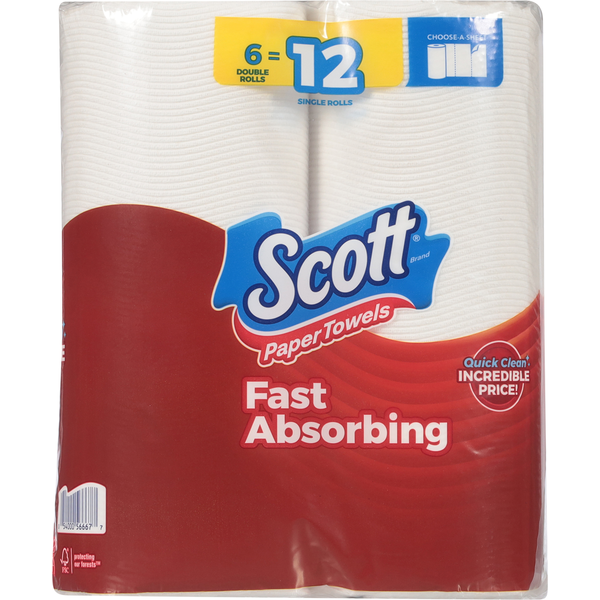 Scott One-Ply Choose-A-Sheet Fast Absorbing Double Rolls Paper Towels