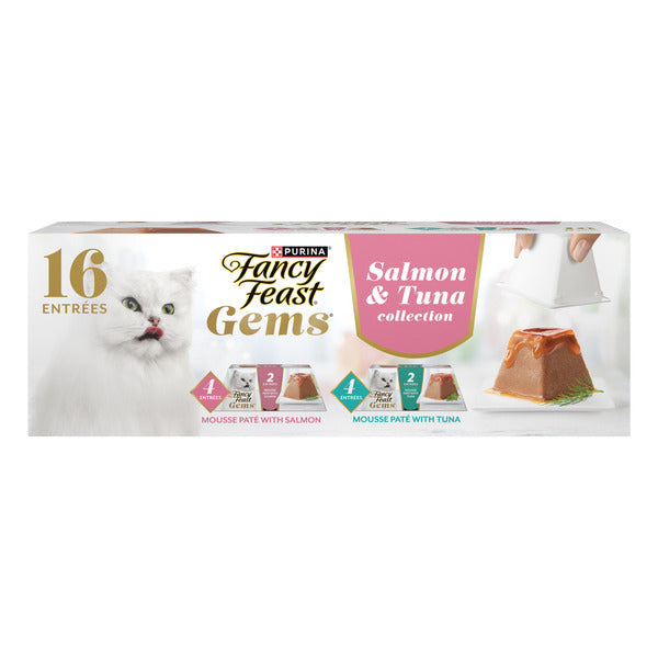 Fancy Feast Gems Pate Cat Food Mousse Salmon or Tuna and a Halo of Savory Gravy Wet Cat Food Variety Pack