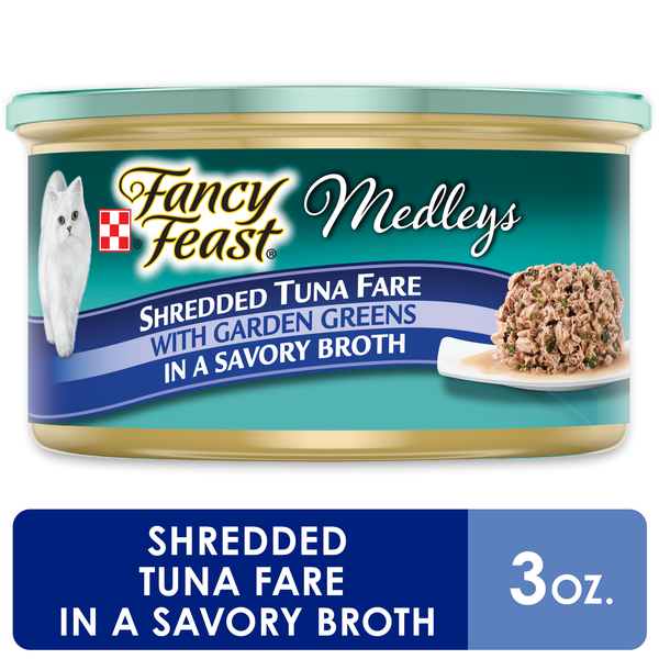 Purina Fancy Feast Grain Free Broth Wet Cat Food, Medleys Shredded Tuna Fare With Garden Greens