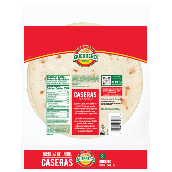 Guerrero Caseras Flour Tortillas, Burrito Size, 8 Count