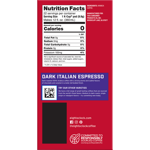 Eight O’Clock K-Cup Pods Ground Arabica Dark Roast Dark Italian Espresso Coffee
