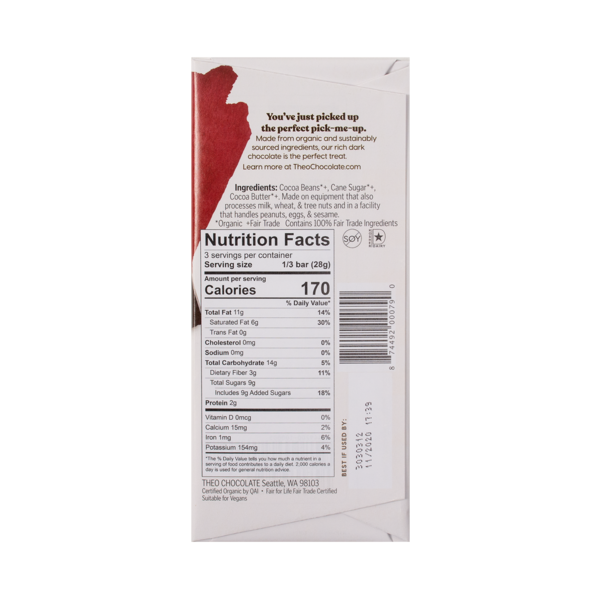 Theo Chocolate Pure Dark 70% Dark Chocolate