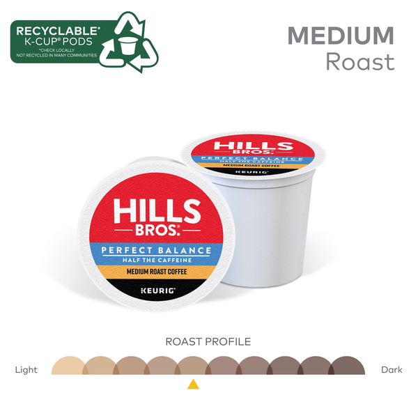 Hills Bros. K-Cup Pods Ground Premium Arabica Medium Roast Perfect Balance Coffee