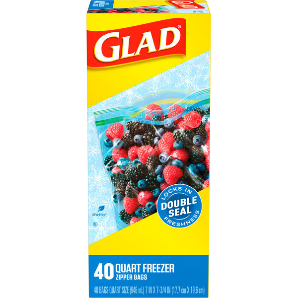 Glad Zipper Freezer Storage Plastic Bags,  Quart