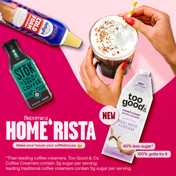Too Good & Co. Roasted Vanilla Coffee Creamer, Flavored Creamer Made with Real Milk and Cream, Tastes Great in Iced Coffee and Cold Brew, 25.4 fl oz