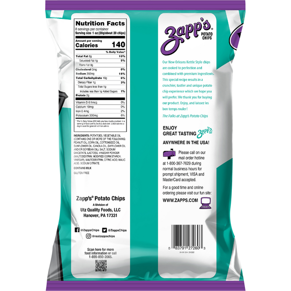 Zapp's Potato Chips, Salt & Vinegar, New Orleans Kettle Style, Party Size