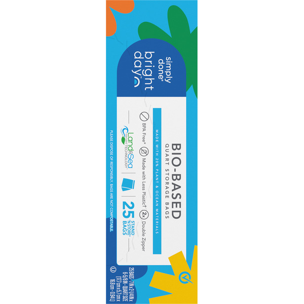 Simply Done Storage Bags, Stand 'N Store, Double Zipper, Bio-Based, Quart
