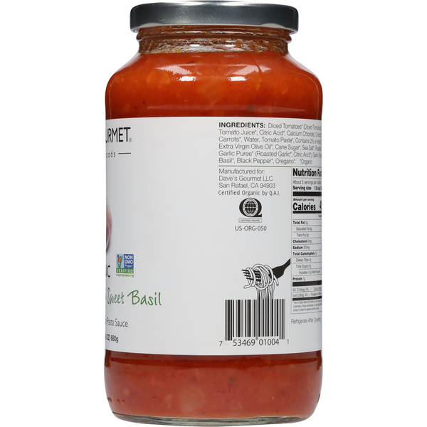 Dave's Gourmet Pasta Sauce, Organic, Roasted Garlic & Sweet Basil