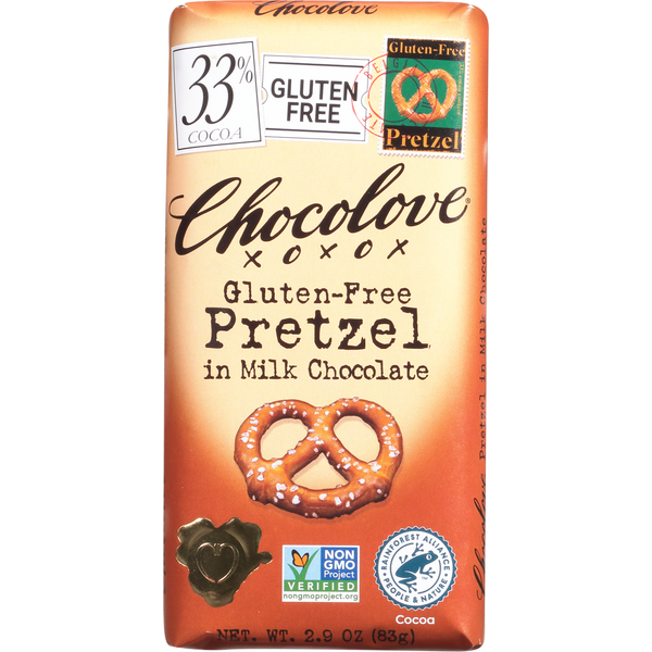 Chocolove Pretzel in Milk Chocolate, Gluten-Free, 33% Cocoa