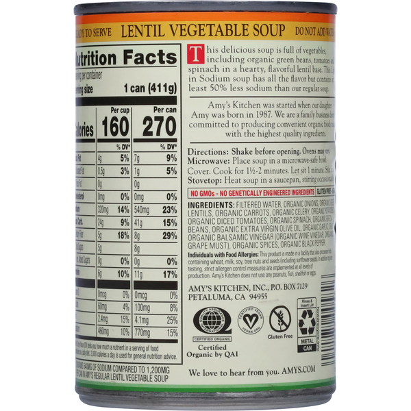 Amy's Kitchen Organic Light in Sodium Lentil Vegetable Soup