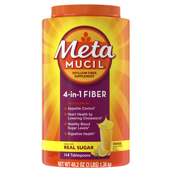 Metamucil 4-in-1 Psyllium Fiber Supplement, Real Sugar Orange