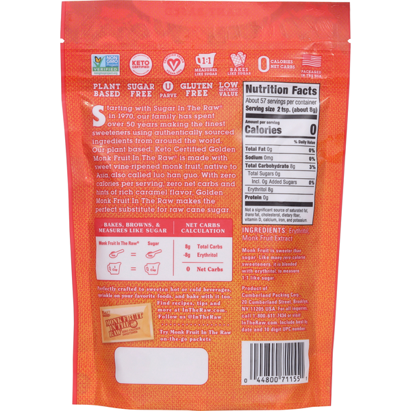 Monk Fruit in the Raw Sweetener, Zero Calorie, Golden