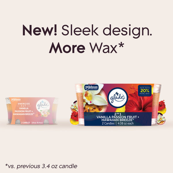 Glade 2in1 Single Wick Candles, Hawaiian Breeze + Vanilla Passionfruit