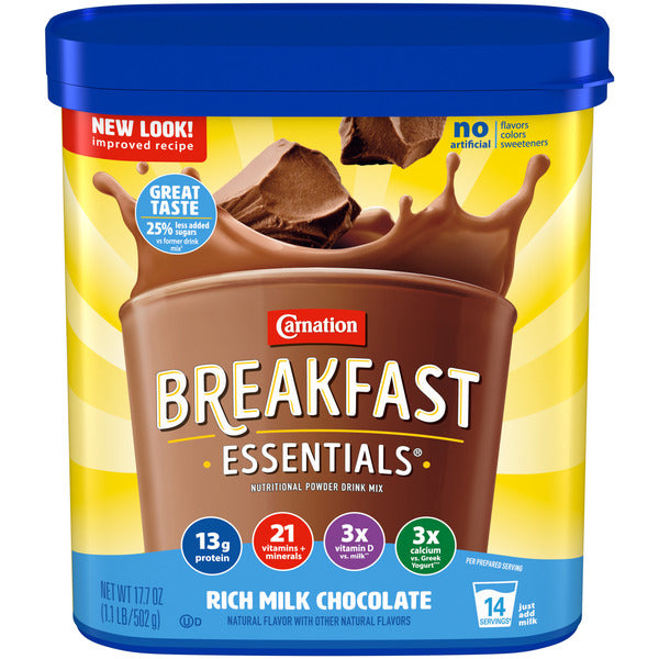 Carnation Breakfast Essentials Powder Protein Nutritional Shake Drink Mix, Rich Milk Chocolate Breakfast Shake, 17.7 oz