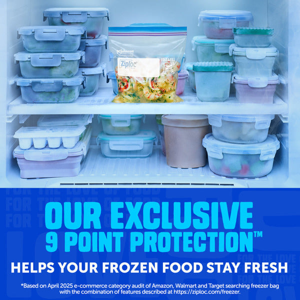 Ziploc Quart Freezer Storage Bags, Stay Open Design, Easy to Fill