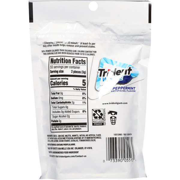 Trident Gum, Sugar Free, Peppermint