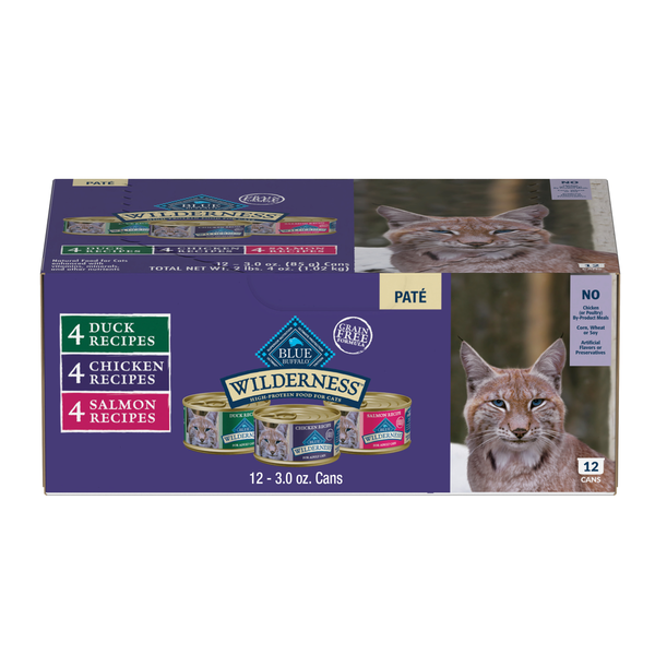 Blue Buffalo Wilderness High Protein Pate Wet Cat Food,, Chicken, Salmon & Duck Variety Pack