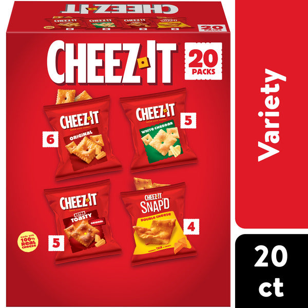 Cheez-It Variety Pack Cheese Crackers, Baked Snack Crackers, Grab n' Go, 20 Count
