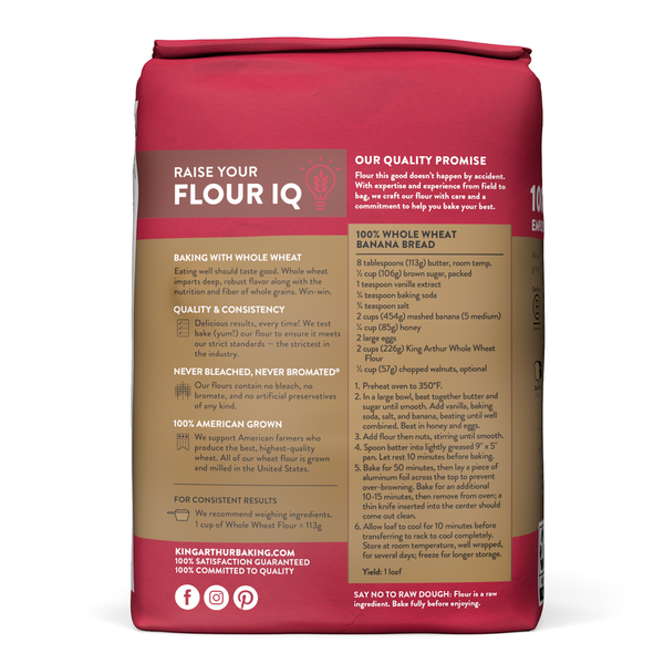 King Arthur Baking Company Whole Wheat Flour, 100% Whole Grain, Non-GMO Project Verified, Certified Kosher