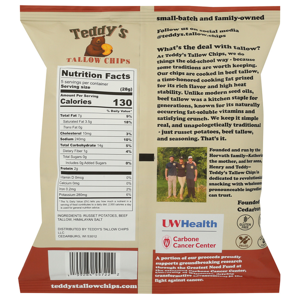 Teddy's Tallow Chips : Potato Chips Cooked In Beef Tallow.