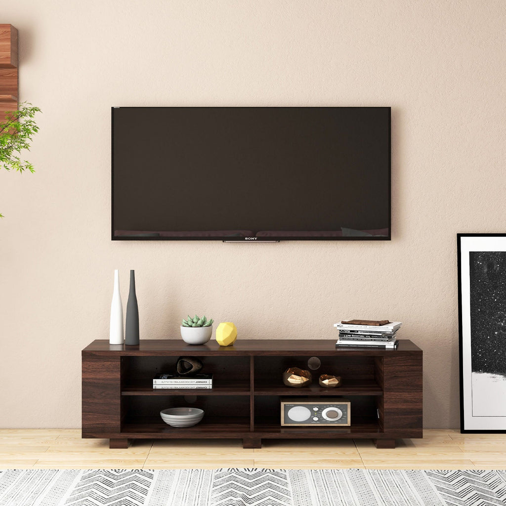 59 Inch Console Storage Entertainment Media Wood TV Stand-Walnut