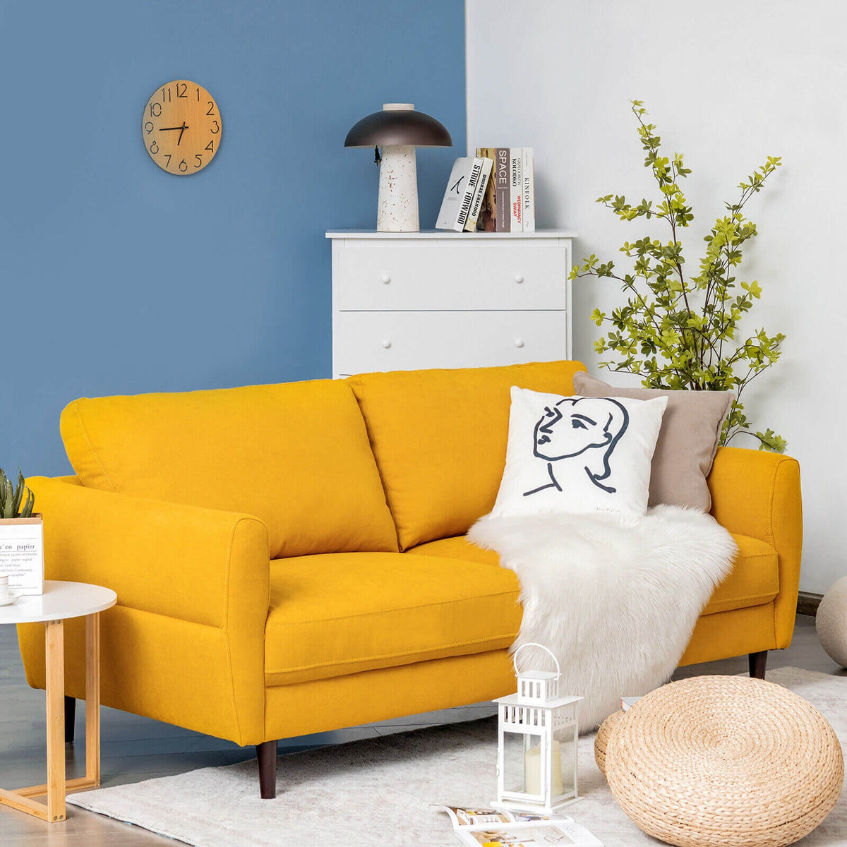 72 Inch Small Fabric Loveseat Sofa Couch with Wood Legs