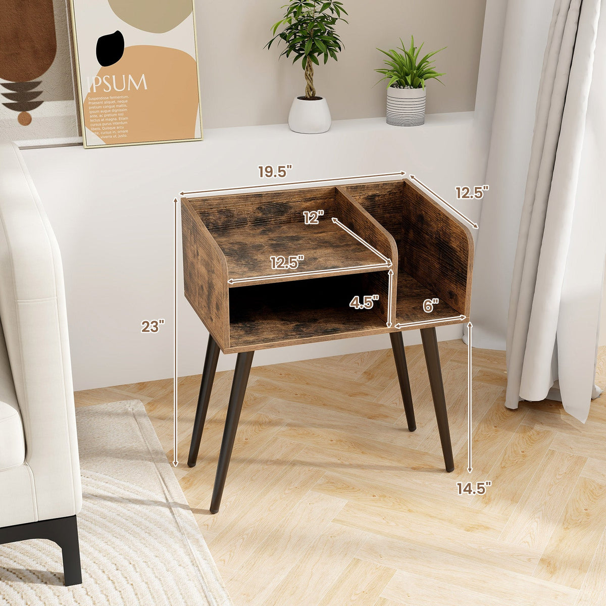 Mid Century Modern Nightstand with Open Shelves