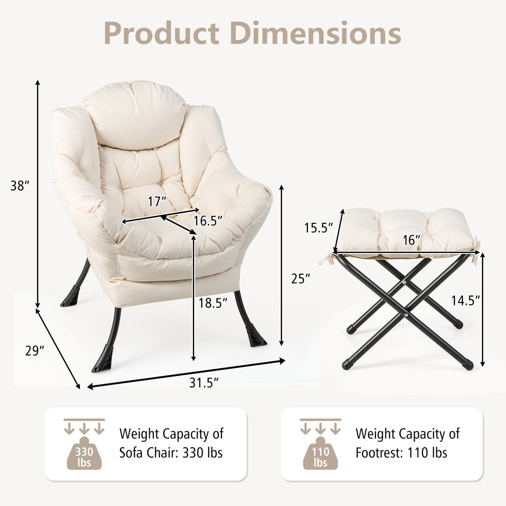Modern Accent Sofa Chair with Folding Footrest and Side Pocket