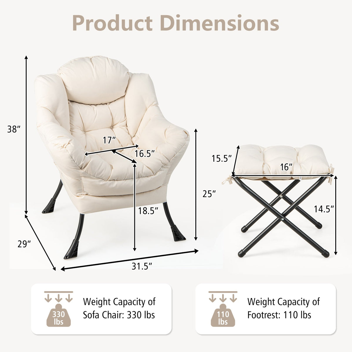 Modern Accent Sofa Chair with Folding Footrest and Side Pocket