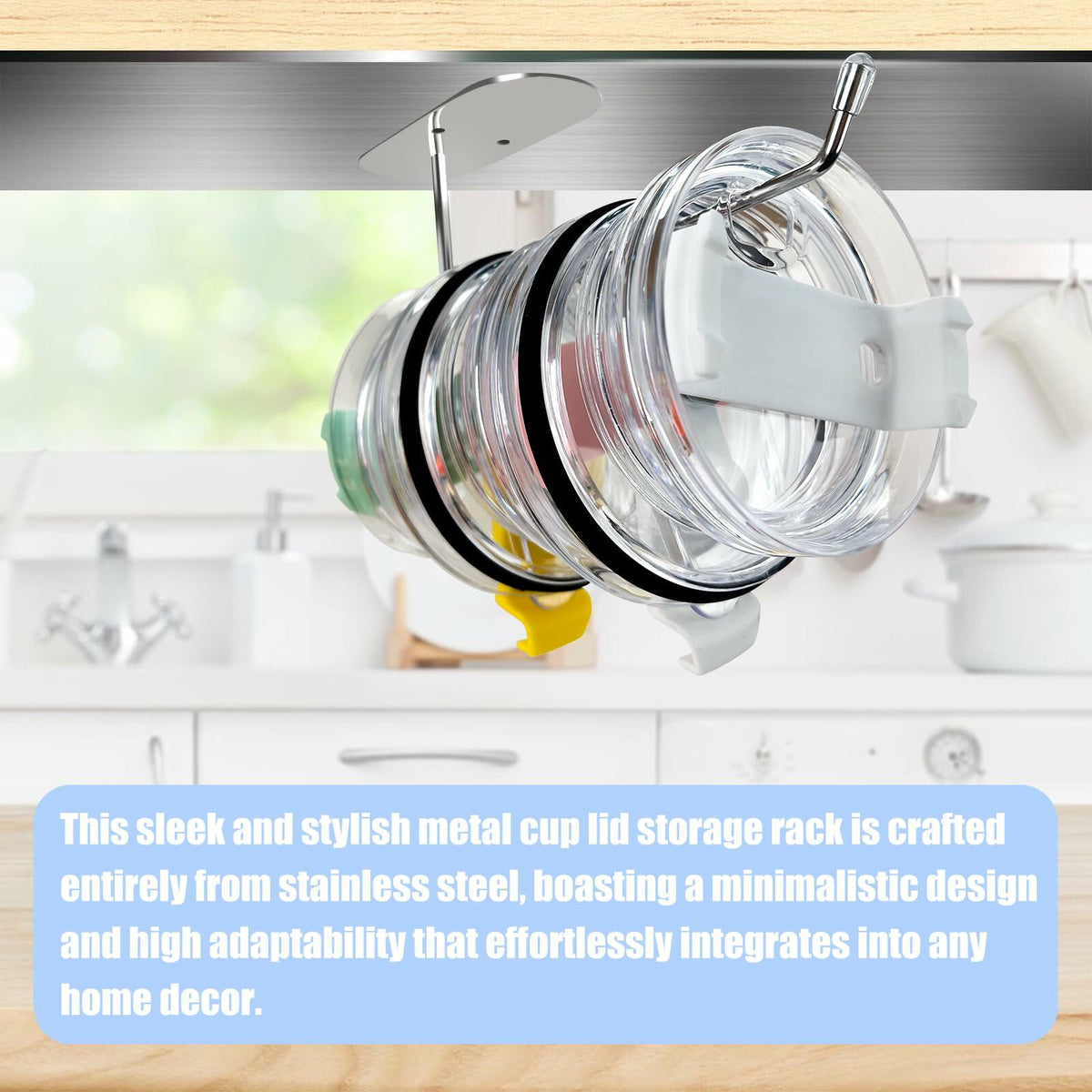 Nuorest 2 Pack Tumbler Lid Organizer Hook Under Cabinet Space Saving