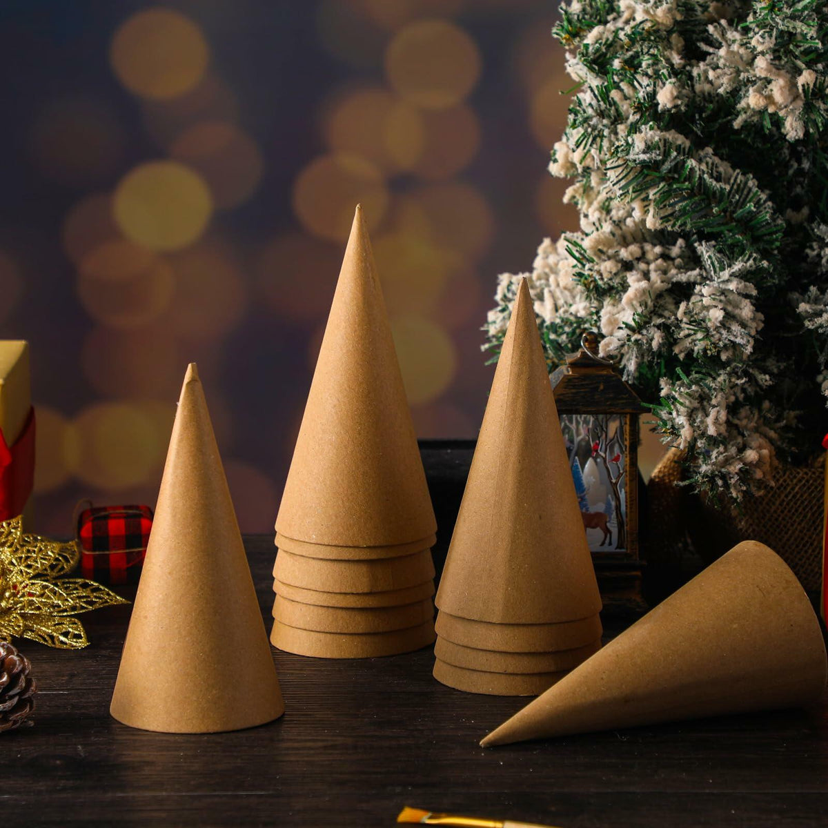 Zhanmai 3 Pc Paper Mache Cones 5.9x2.75in Cardboard Craft DIY Ornament