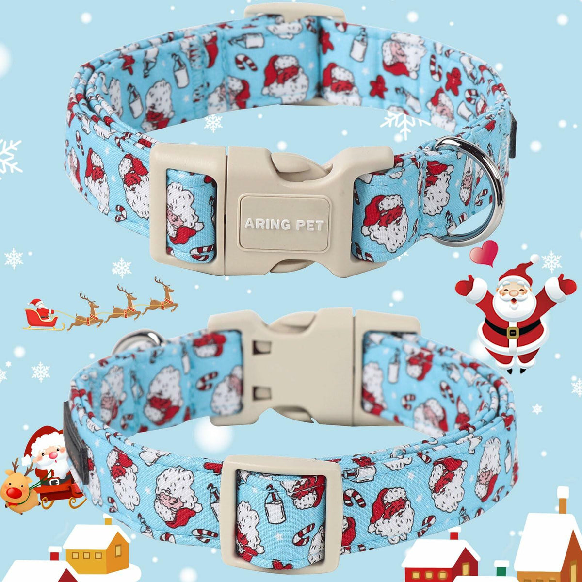 ARING PET Christmas Dog Collar Blue Adjustable Cotton Quick Release Puppy Collar