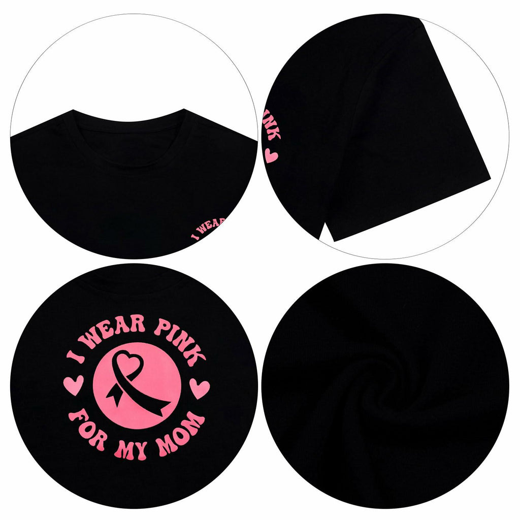 FASHGL I Wear Pink for My Mom T-Shirt Women Breast Cancer Awareness Light Pink S