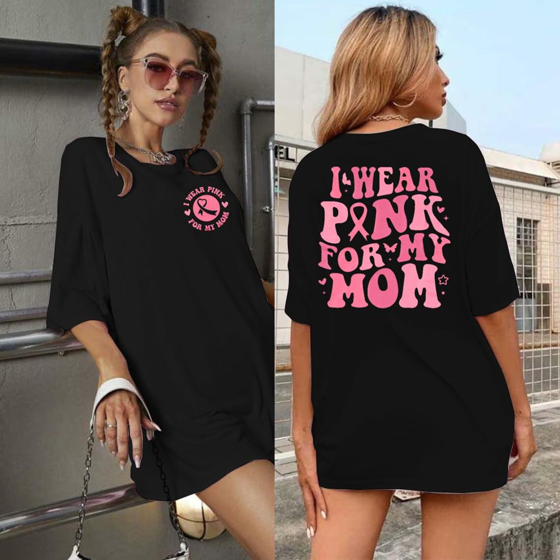 FASHGL I Wear Pink for My Mom T-Shirt Women Breast Cancer Awareness Light Pink S