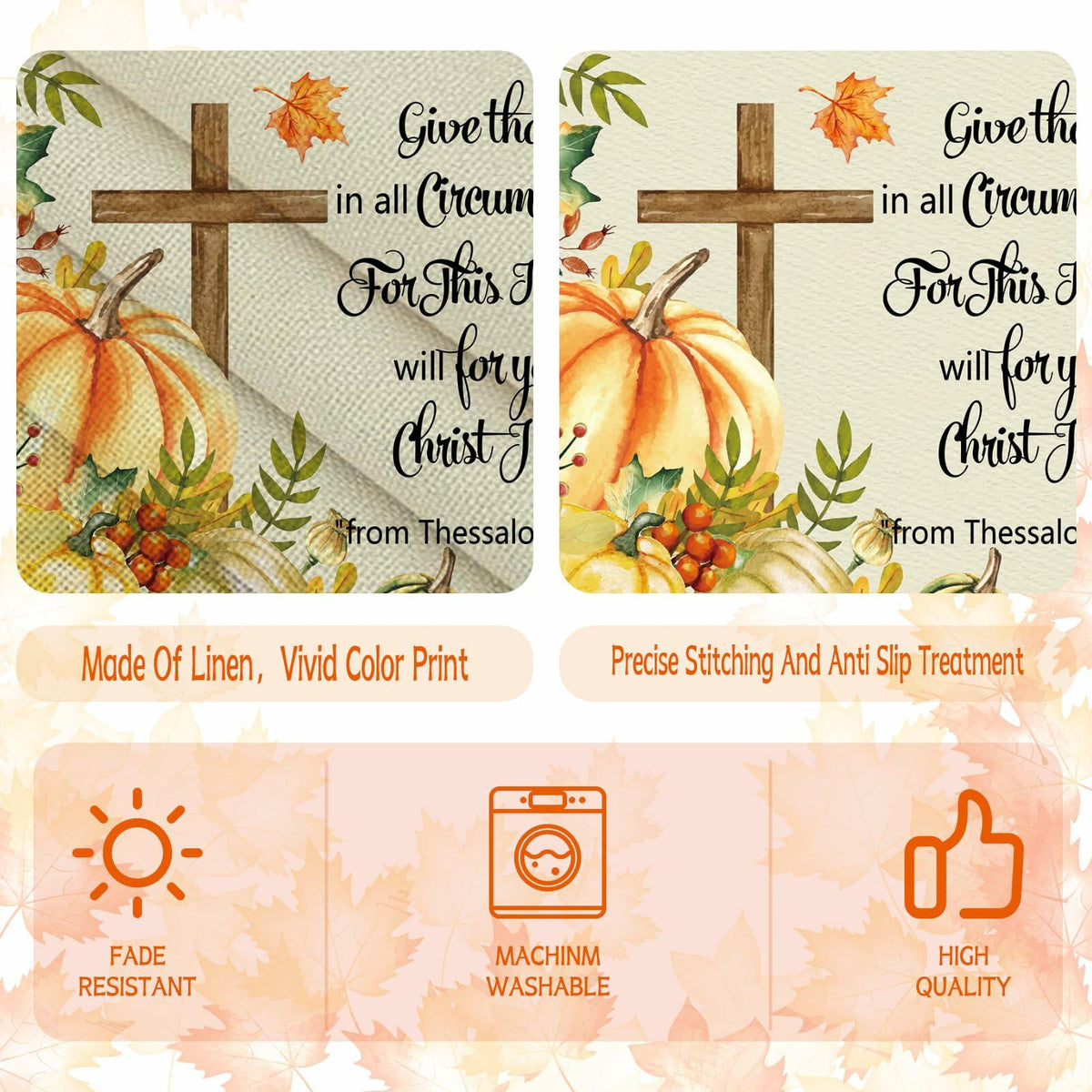 Vintage Thanksgiving Placemats Linen Pumpkin Leaves 12x18in 4PCS