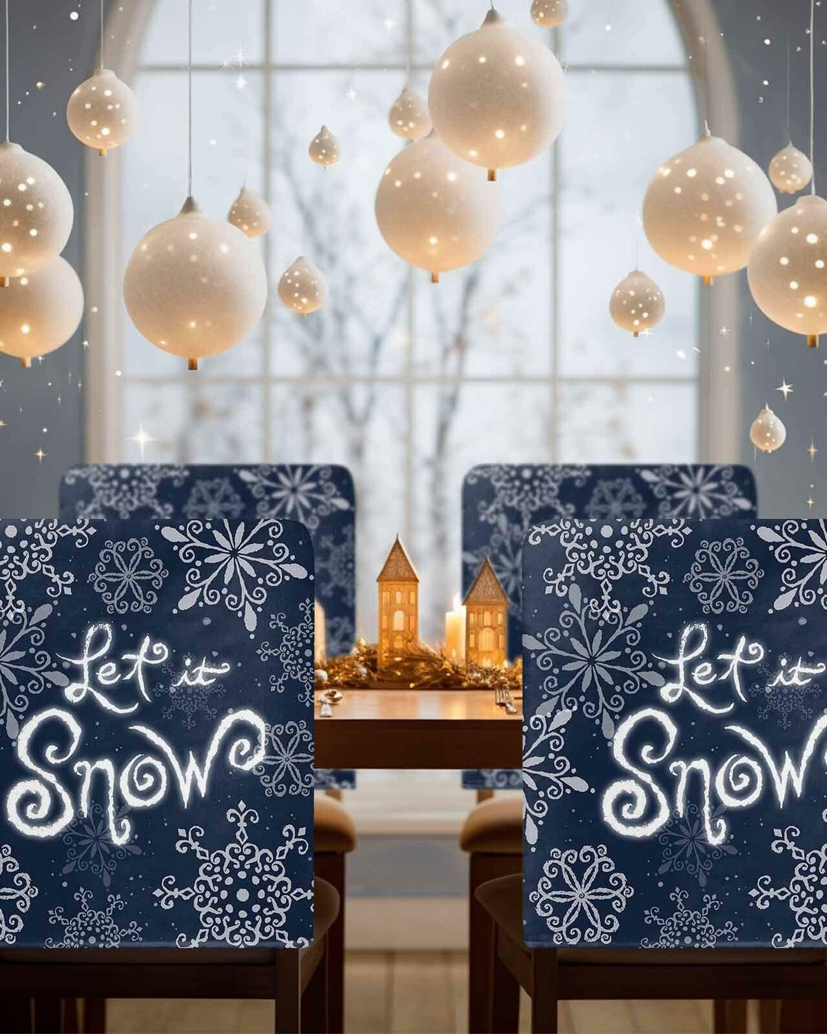 Christmas Chair Covers Set of 4 Snowflake Chair Slipcover Protector Washable