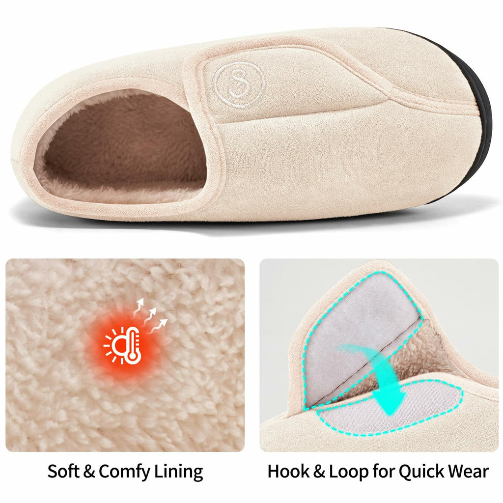 HARENCE Women's Slippers Memory Foam Adjustable Fur Lined Size 38/39