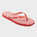 Shade & Shore Women's Palmer Gingham Square Toe Flip Flops Red White Size 7