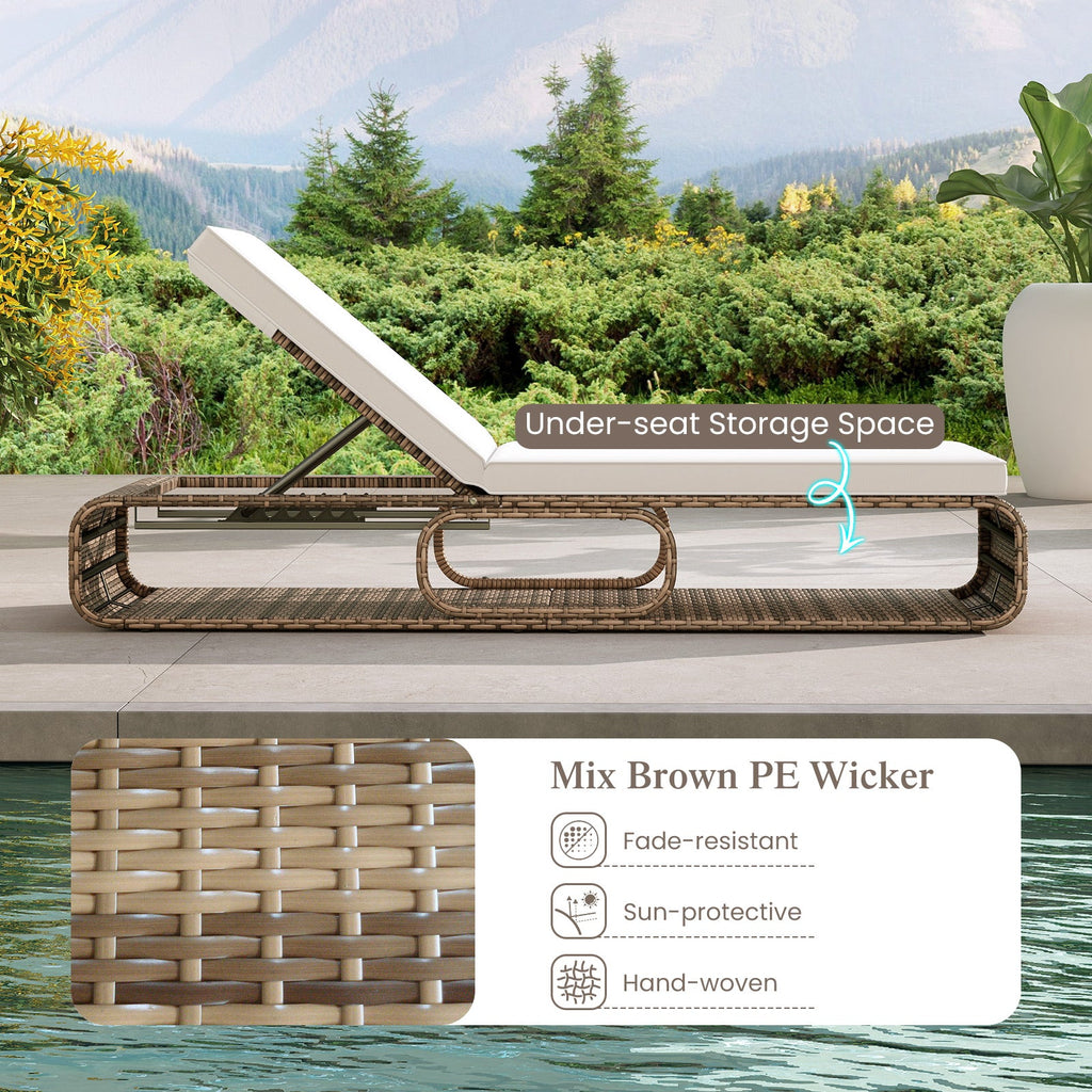 7-Position Adjustable PE Rattan Outdoor Chaise Lounge Chair