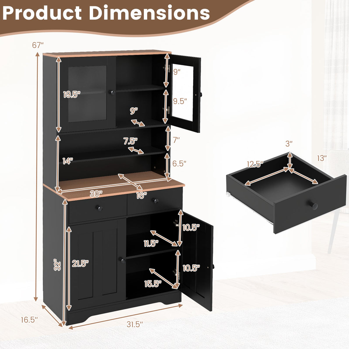 Pantry Cabinet with 2 Removable Shelves