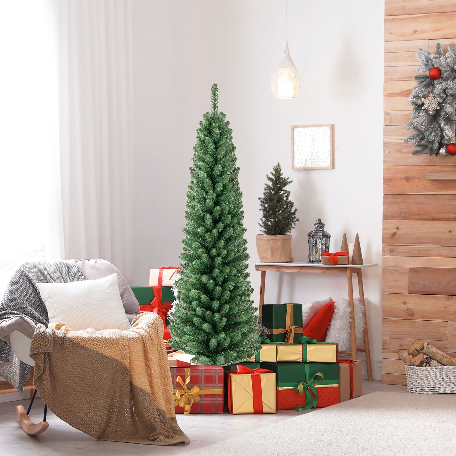 Pencil Christmas Tree with Memory Wire Branch Tips and Warm LED Lights