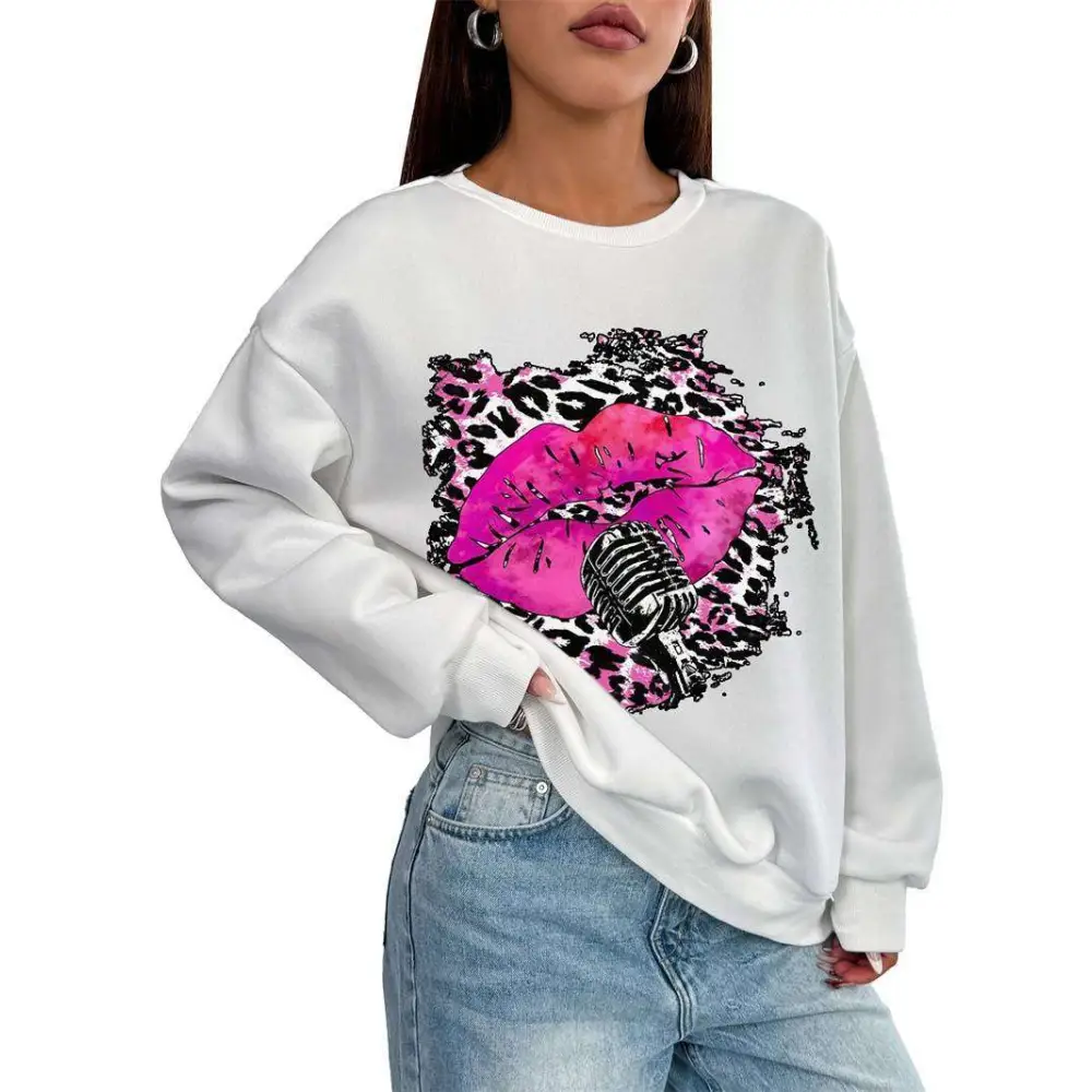 Pink Lips Graphic Crew Neck Sweatshirt