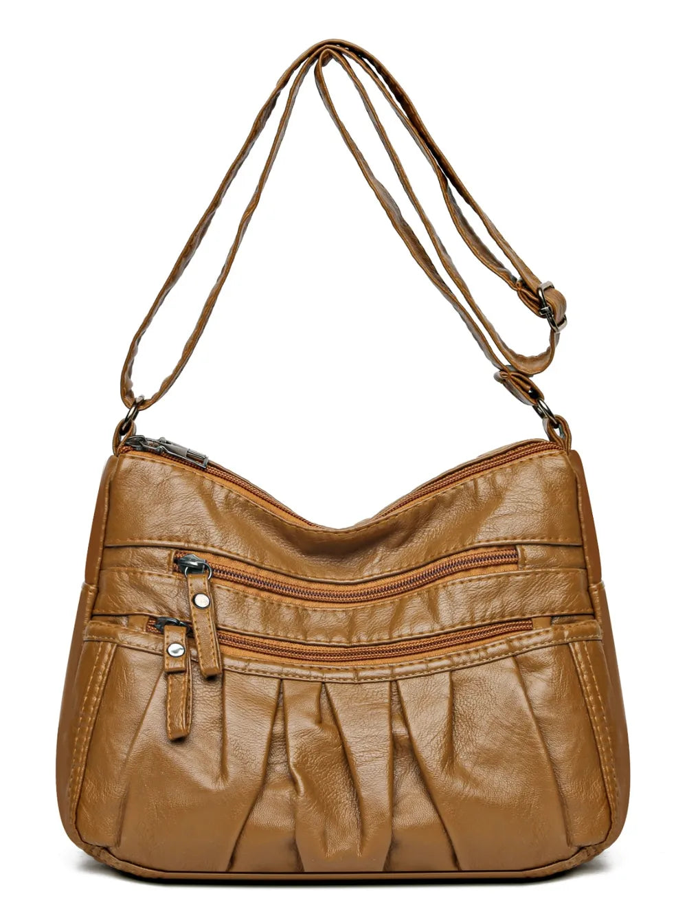 PU Leather Ruched Adjustable Strap Shoulder Bag