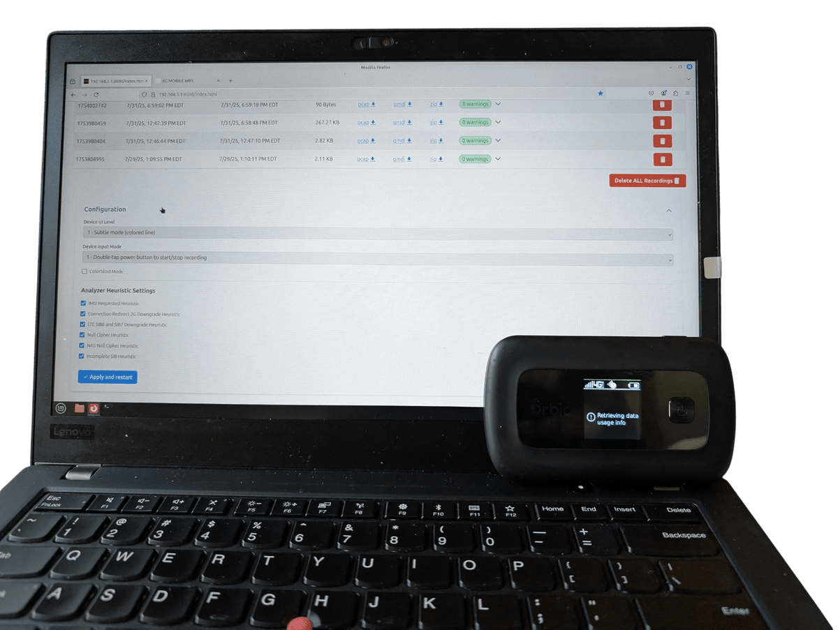 RayHunter Orbic RC400L IMSI Catcher & Stingray Detector