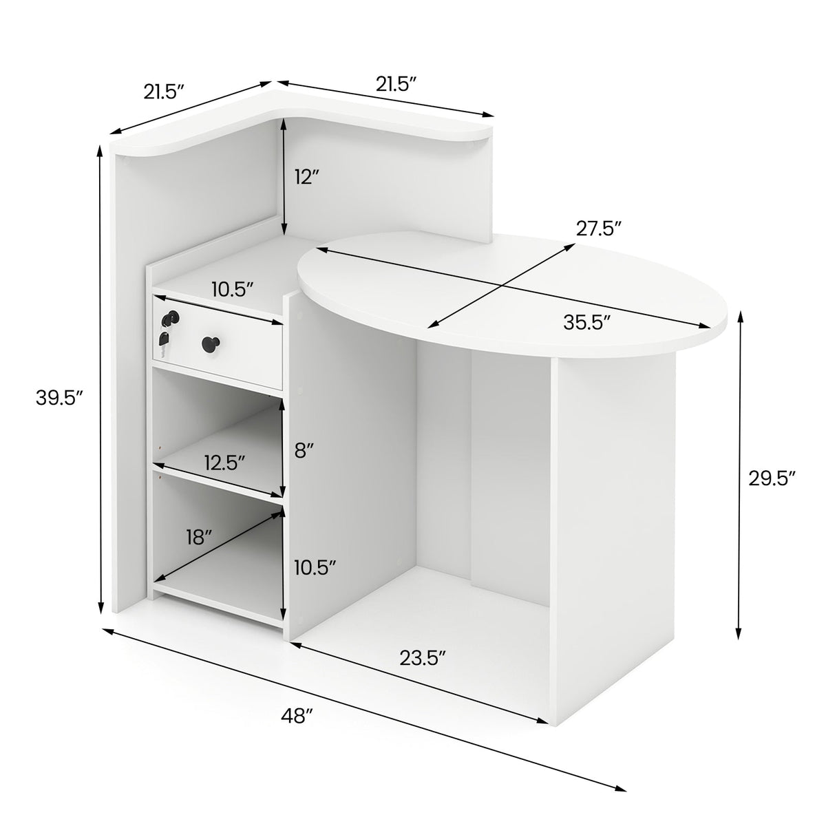 Front Reception Office Desk with Open Shelf and Lockable Drawer