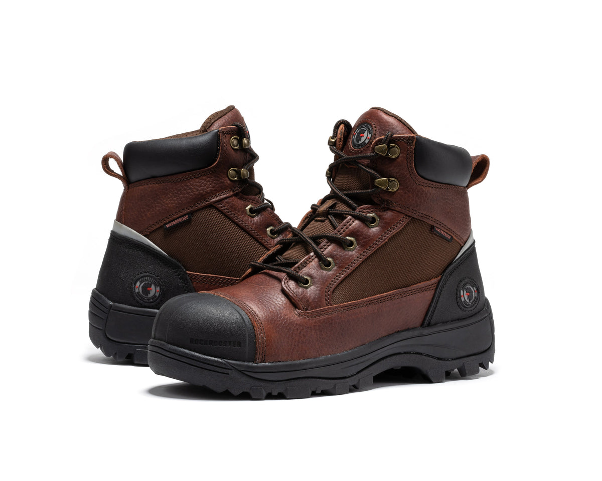 ROCKROOSTER Daviston 6 inch Brown Composite Toe Waterproof Work Boots AT872