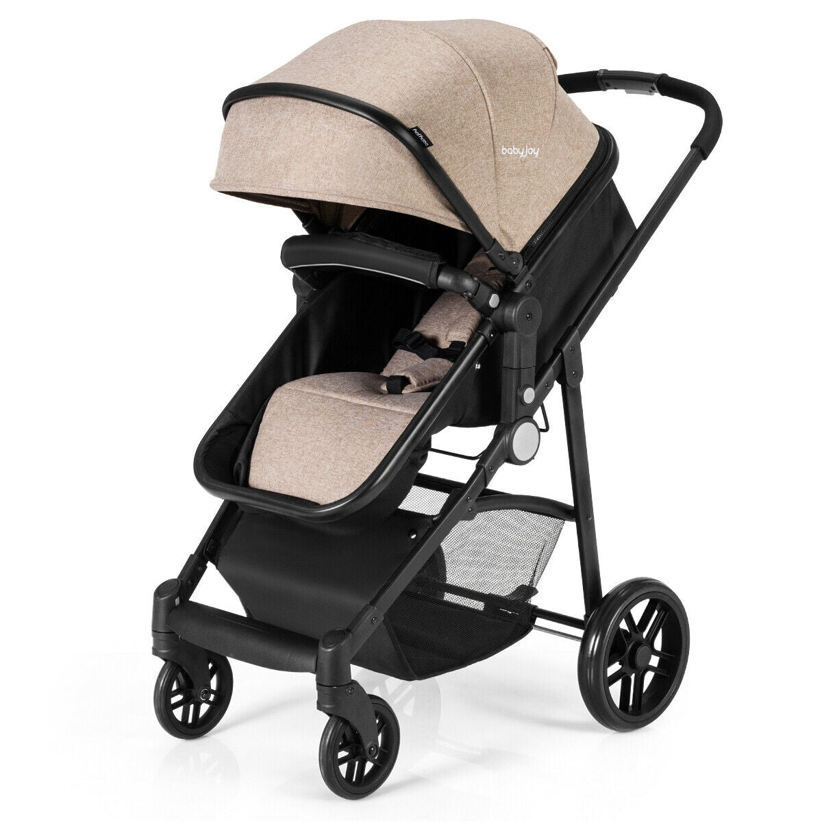 2-in-1 Foldable Pushchair Newborn Infant Baby Stroller-Coffee