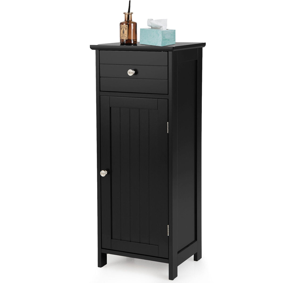 Wooden Bathroom Floor Storage Cabinet with Drawer and Shelf
