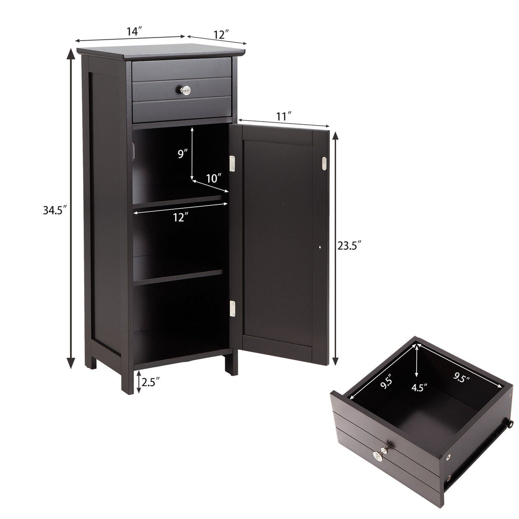 Wooden Bathroom Floor Storage Cabinet with Drawer and Shelf